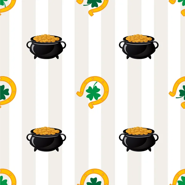 Hojas de trébol verde y herraduras. Fondo del día de San Patricio. Ilustración vectorial . — Vector de stock