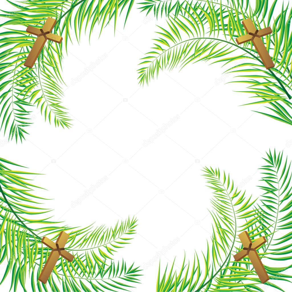 Palm Sunday frond and cross  vector background. Vector illustration for the Christian holiday