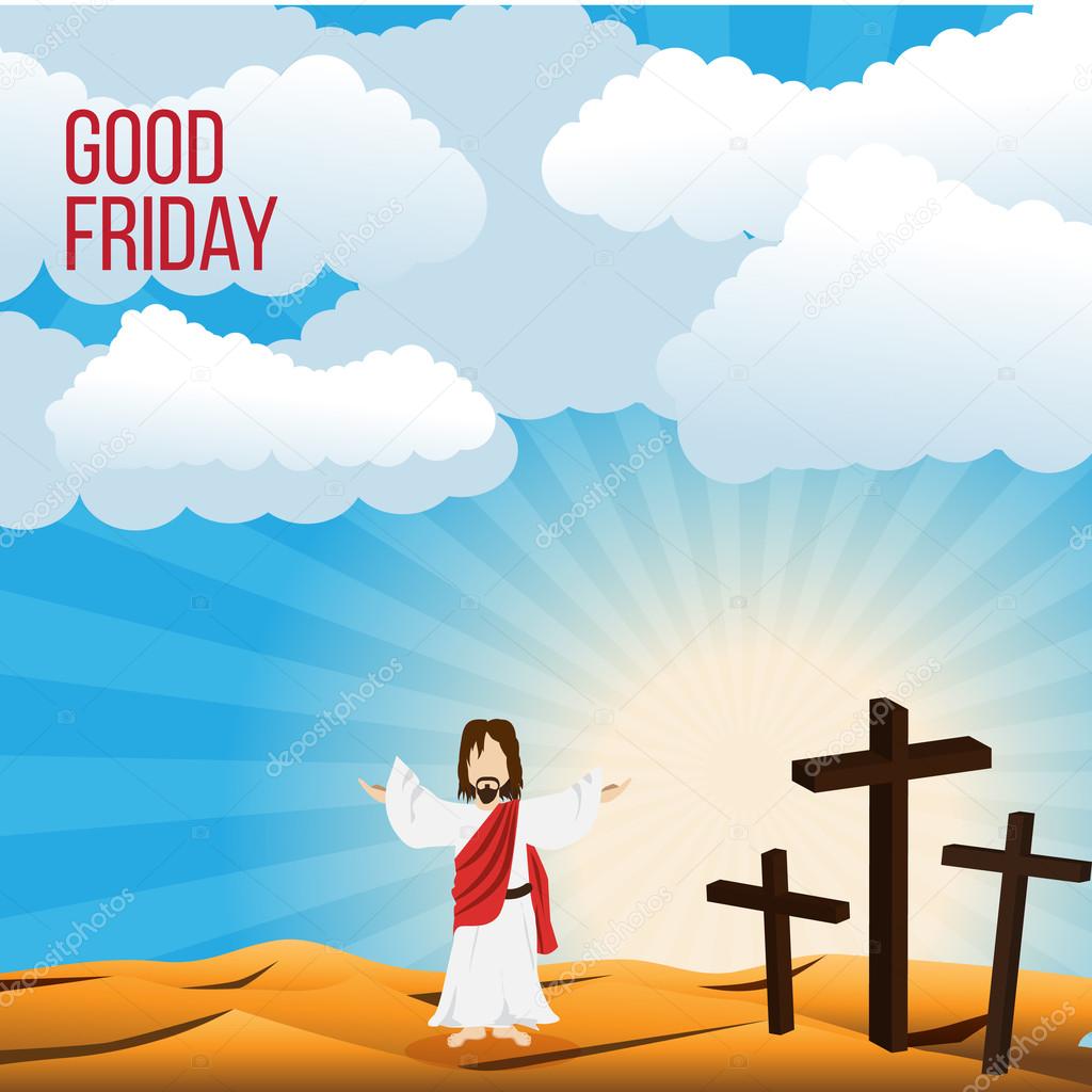 Good Friday background concept Illustration of Jesus Christ with arm wide open