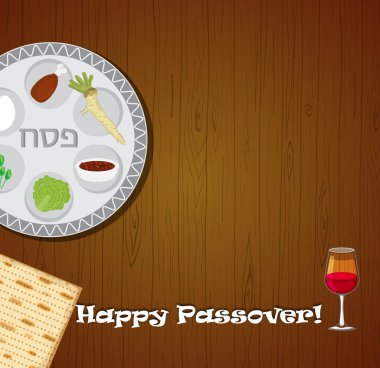 Hamurfazla akşam yemeği Vektör illüstrasyon , seder pesach. hamurlu plaka ve geleneksel gıda ile tablo