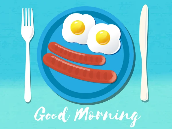 Buongiorno, frase. Omelette per colazione. Illustrazione vettoriale . — Vettoriale Stock