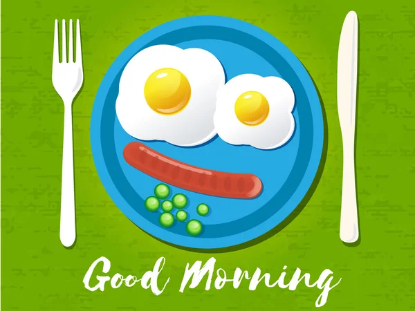 Buongiorno, frase. Omelette per colazione. Illustrazione vettoriale . — Vettoriale Stock