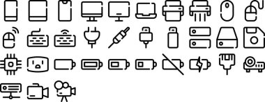 Tasarımınız için ince çizgi elementleri olan siyah ve beyaz simgeler