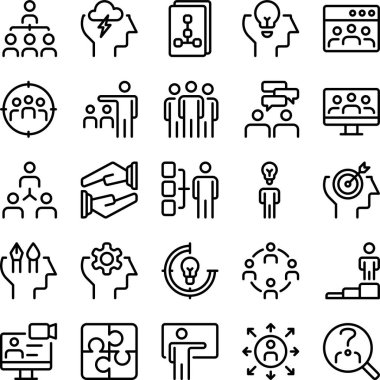 İş adamı simgeleri ayarlandı. Bir adamın basit bir çizimi ve web tasarımı için büyük bir gülümseme vektör simgesi