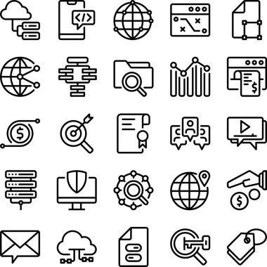 Seo ve teknoloji simgelerinin vektör illüstrasyonu