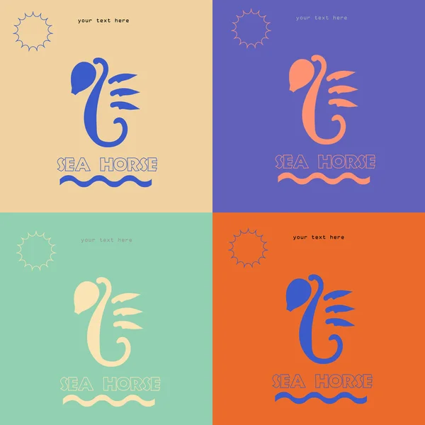 Sea horse logo on different backgrounds. logo for the company or restaurant — Stock Vector