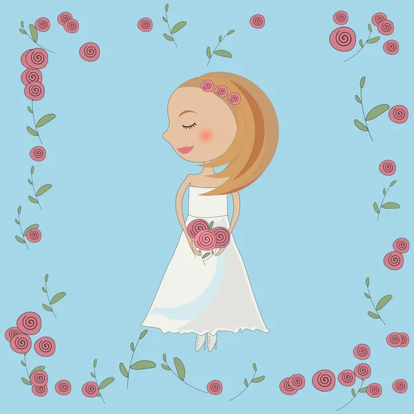 Mariée en robe blanche avec un bouquet de roses — Image vectorielle