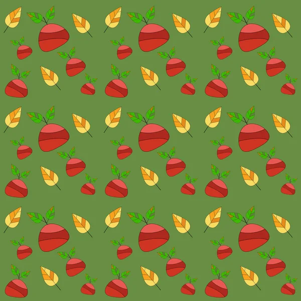 赤いりんごと葉とのシームレスなパターン — ストックベクタ