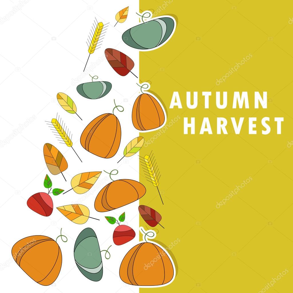 card template with symbols of pumpkins and apples stock vector