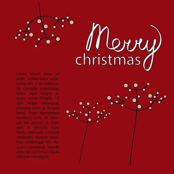Christmas card template dark red color. word merry handwriting — Stock Vector