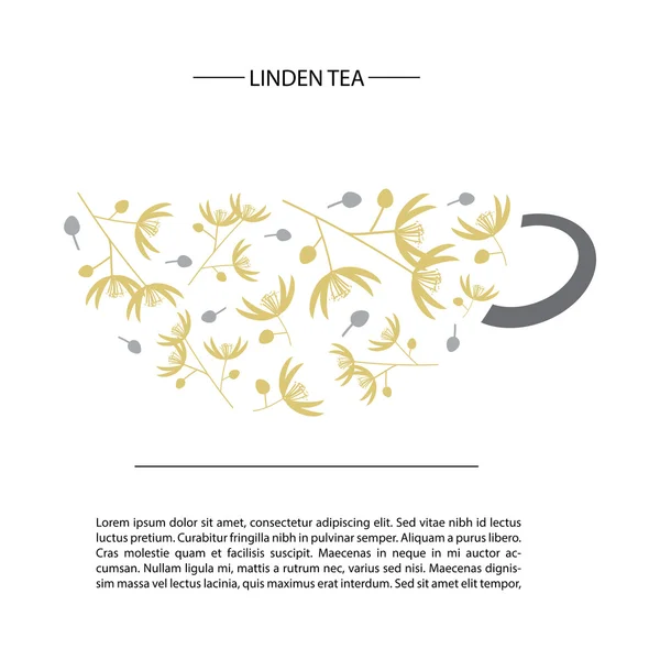 Ihlamur çiçek şeklinde bir fincan çay. poster şablonu — Stok Vektör