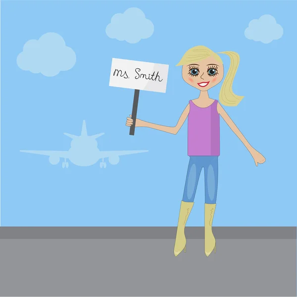 Молода блондинка зустрічає бізнесмена в аеропорту — стоковий вектор