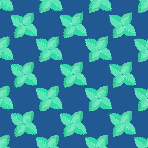 koyu mavi bir arka plan üzerinde geometrik seamless modeli ile nane yaprakları
