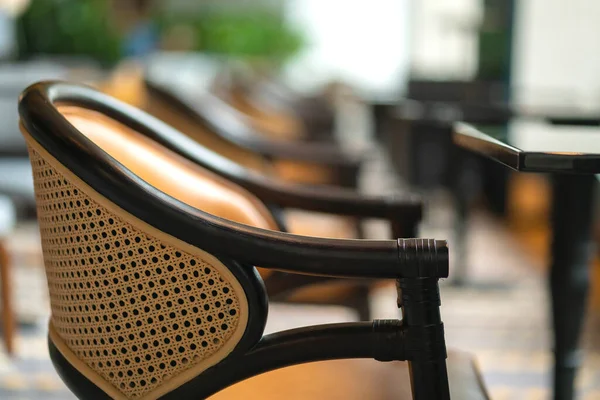 Rattan Wicker Material Fininshing Dining Table Cafe Patio Blur Outdoor — Stock Photo, Image