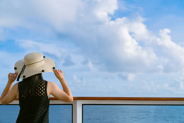 beautiful asian female woman relax casual leisure peaceful moment on cruise deck vacation summer time
