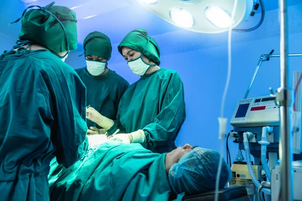 Group of asian doctor and nurse surgeons in hospital operating theater. Medical team performing surgery in operation room.Medical team doing critical operation.health and wellness concept