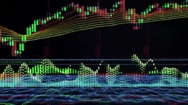 Finansal hisse senedi geçmişi, çevrimiçi ticaret kavramı: borsa ticaret kurulu, hisse senetleri, tablolar. Bilgi kağıdı grafiğinde işlemci analizi  