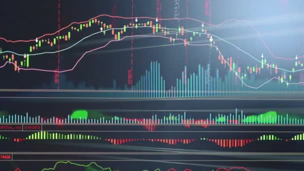 Conceito financeiro de negócios com monitor de tela indicador gráfico de mercado de ações — Vídeo de Stock