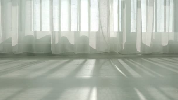 White Sheer curtain evening sunlight through with shade and shadow home concept — Stock Video