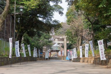 Tokyo, Japonya - 19 Aralık 2021 Ueno Park, Tokyo, Japonya 'daki Ueno Toshogu Tapınağı' na yaklaş. 1627 yılında Tokugawa Ieyasu (1543-1616) adanmış bir türbe inşa edilmiştir..
