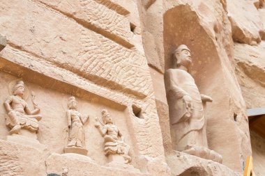 Lanzhou, Çin - Eylül 30 2014: Buda heykelleri bingling, mağara Tapınağı (unesco dünya mirası). lanzhou, gansu, Çin'deki ünlü tapınağı.