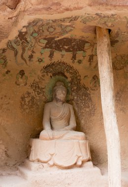 Lanzhou, Çin - Eylül 30 2014: Buda heykelleri bingling, mağara Tapınağı (unesco dünya mirası). lanzhou, gansu, Çin'deki ünlü tapınağı.