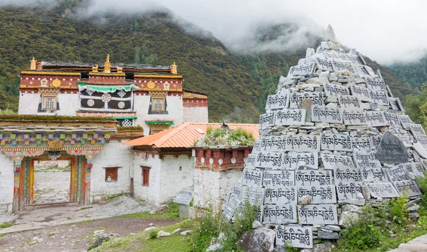 SICHUAN, CHINA - JUL 23 2014: Mani stone at Yading Nature Reserve. a famous landscape in Daocheng, Sichuan, China. — Stock Photo, Image