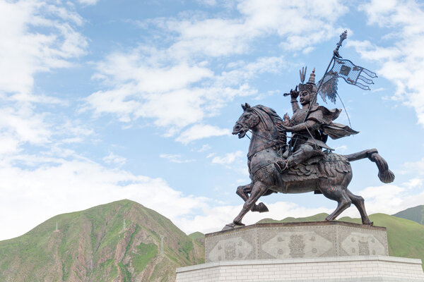 YUSHU(JYEKUNDO), CHINA - Jul 13 2014: King Gesar statue. a famous landmark in the Tibetan city of Yushu, Qinghai, China.