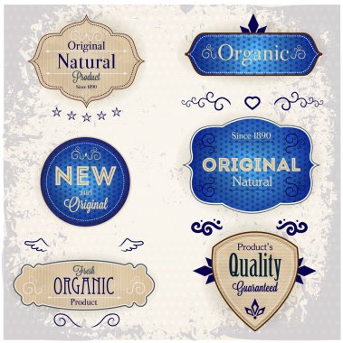 Mavi vintage etiket kümesi