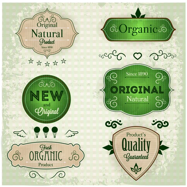 Set of green vintage labels — Stock Vector