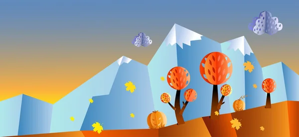 Paisaje de otoño plegado de papel — Vector de stock