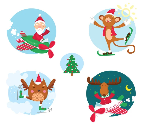 Kerst collectie van de vakantie vrolijke karakters. — Stockvector