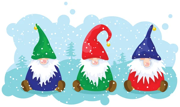 Tres enanos de Navidad — Vector de stock