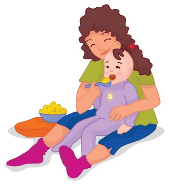 Küçük bir bebek besleme abla