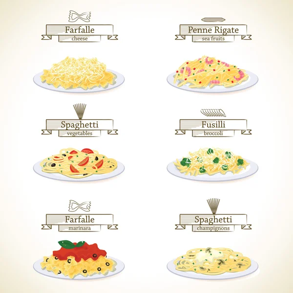 Plats de pâtes — Image vectorielle