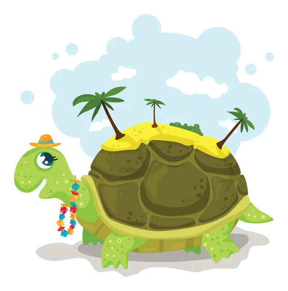 Schildpad met een eiland in het is terug — Stockvector