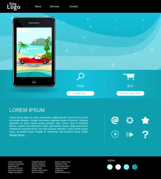 Blauwe websjabloon — Stockvector