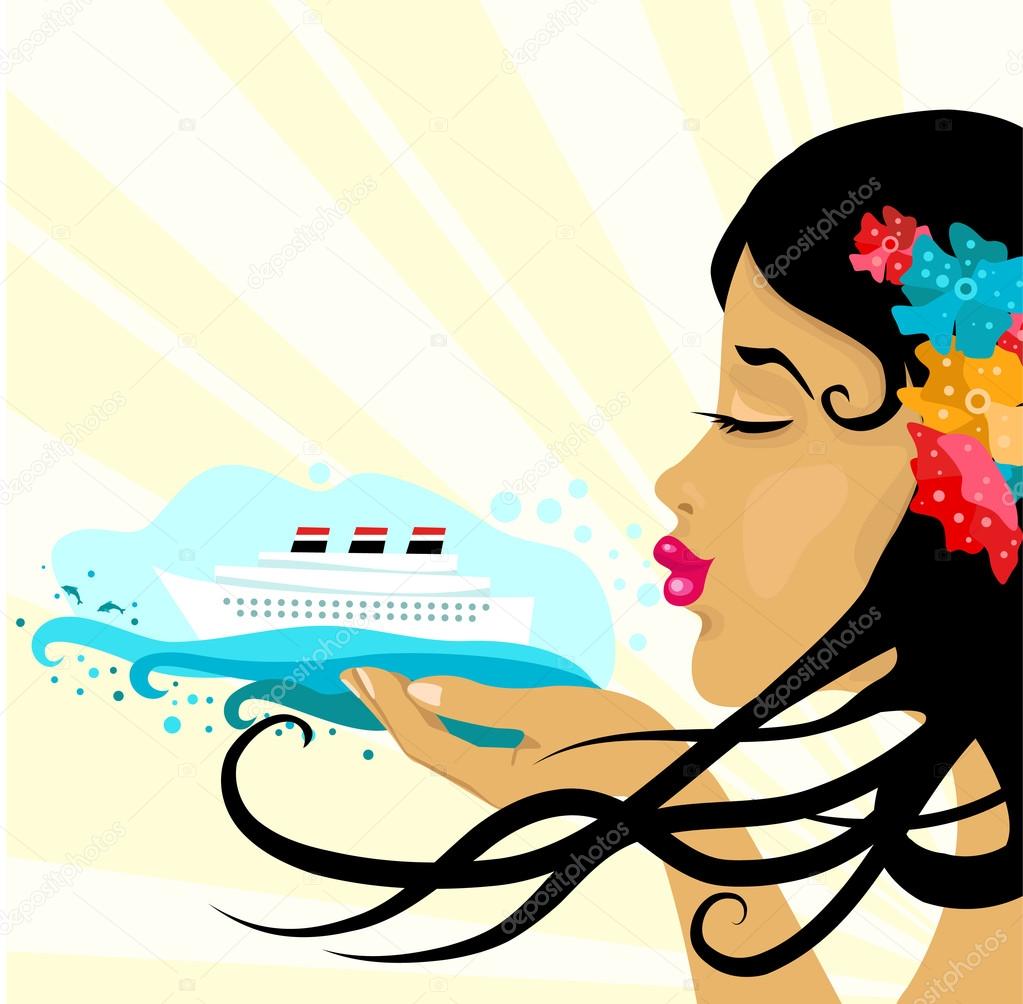 Summer travel illustration with liner.