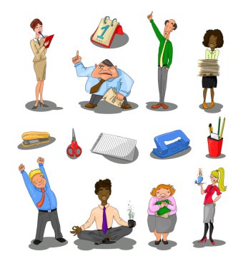 Office characters and stationery clipart