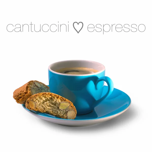 Cantuccini and espresso cup with heart shape — Stock Photo, Image