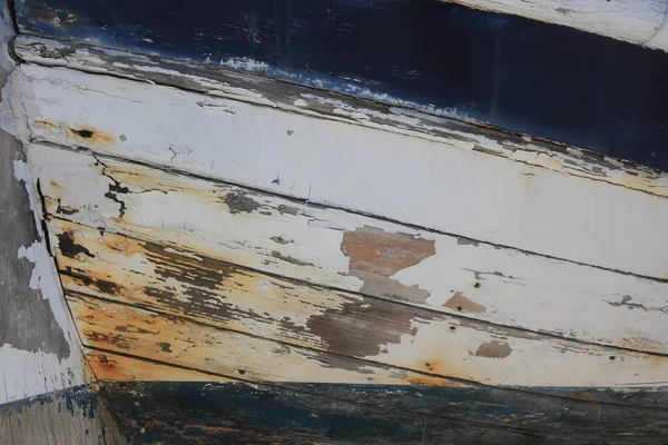 Old white and blue wooden boat — Stock Photo, Image