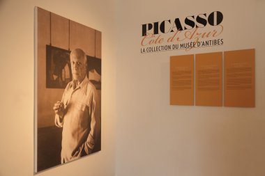 Antibes, FRANCE - 30 August 2014: museum panel of Pablo Picasso clipart