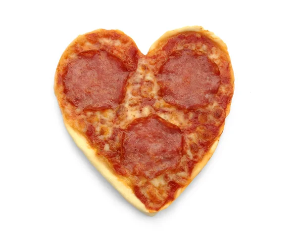 Salame Pizza em forma de coração, isolado — Fotografia de Stock