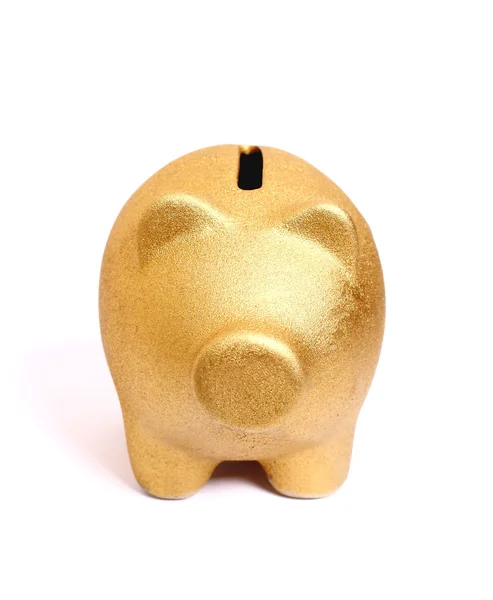 Golden piggy bank from front side — Stock Photo, Image
