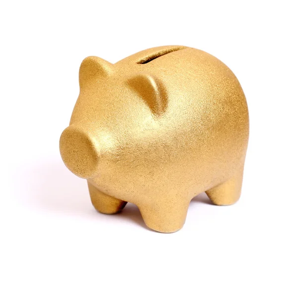 Gouden piggy bank van voorzijde links — Stockfoto
