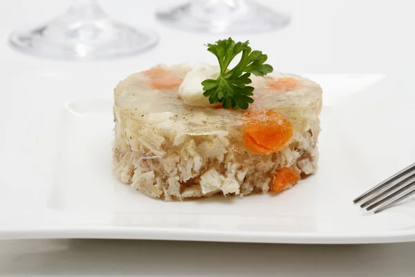 Aspic of chicken with carrots in form of heart — Stock Photo, Image