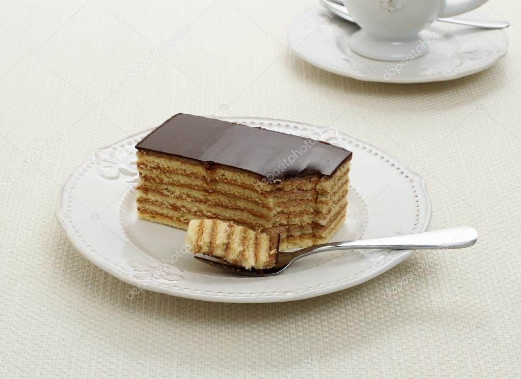 Bavaria cake, layers of biscuit with chocolate