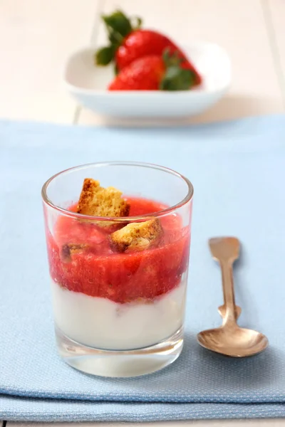 Batido de fresa con yogur, galletas de biscotti —  Fotos de Stock