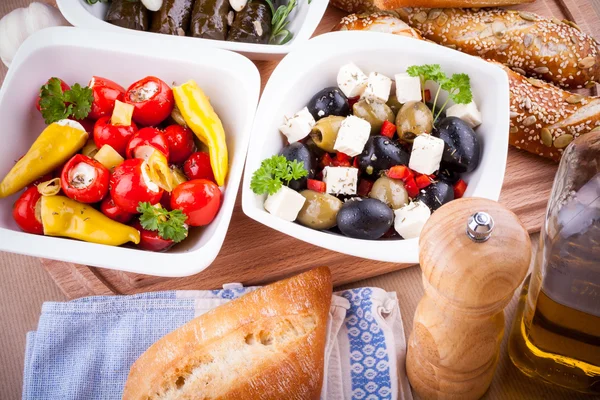 Mediterranean antipasto, vine leaves stuffed with peppers — Φωτογραφία Αρχείου