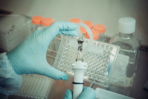 Laboratory technician working with multiwell pipette — Stock Photo, Image